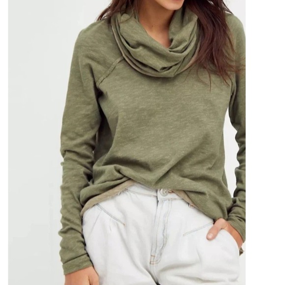Free People Tops - Free People Beach One Body Cowl Neck Long‎ Sleeve Pullover Top Olive Green XS